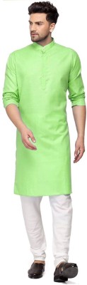 KG Creation Men Solid Straight Kurta(Green)