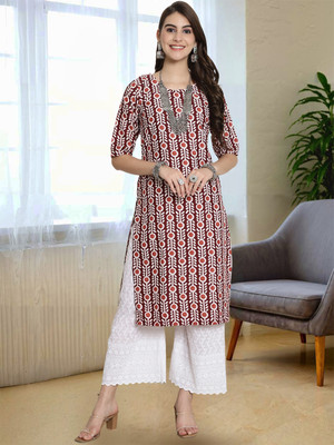 Moda Rapido Women Printed A-line Kurta(Beige)