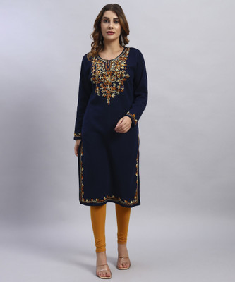 ZEPPI Women Embroidered Straight Kurta(Blue)
