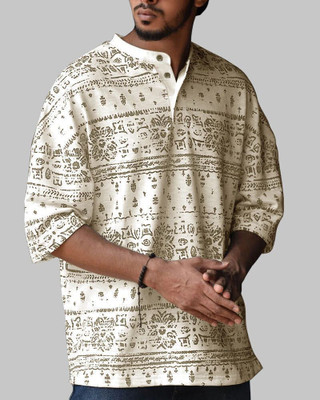 EyeBogler Men Self Design Straight Kurta(Beige)