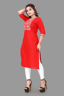 RIDDHI COLLECTION MALL Women Embroidered A-line Kurta(Red)