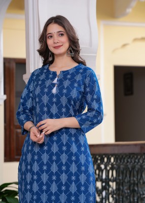 BKApparels Women Printed Straight Kurta(Blue)