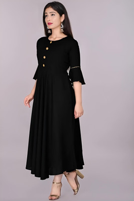 fshion World Women Solid Anarkali Kurta(Black)
