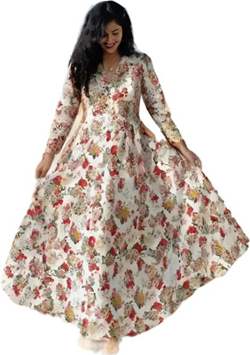 TN CREATION Women Floral Print Gown Kurta(Multicolor)