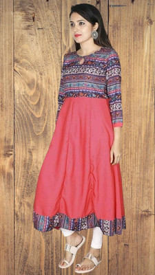 HouseOfCommon Women Printed Anarkali Kurta(Red)