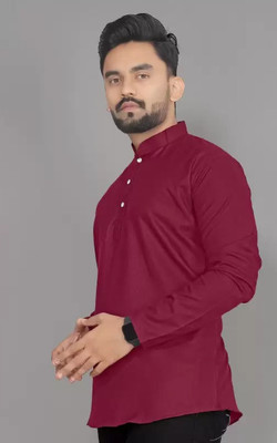 Shree Dutt Creation Men Solid Straight Kurta(Maroon)