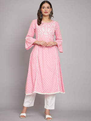 ANOUK Women Printed A-line Kurta(Pink)