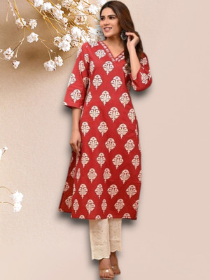 PRAYAARI FASHIONS Women Self Design Straight Kurta(Maroon)