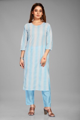 shankhpushpi Women Striped Straight Kurta(White, Blue)