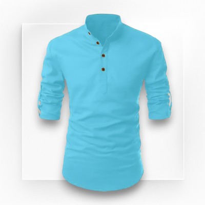 ETHNICSUTRA Men Solid Straight Kurta(Light Blue)