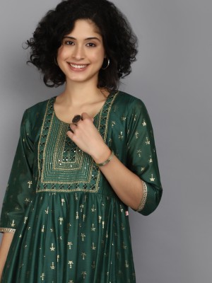 V-MART Women Printed Anarkali Kurta(Green)