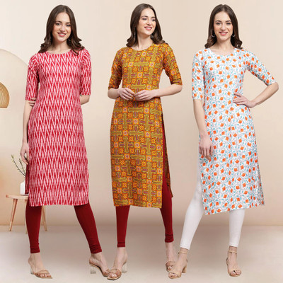 1 Stop Fashion Women Printed Straight Kurta(Multicolor)