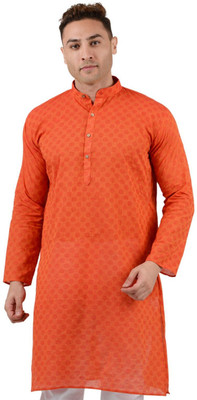 MAHARAJA Men Embroidered Straight Kurta(Orange)