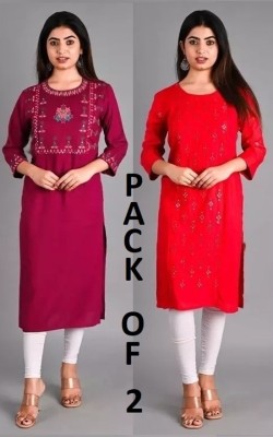 SAIBA EXPO Women Chikan Embroidery A-line Kurta(Multicolor)