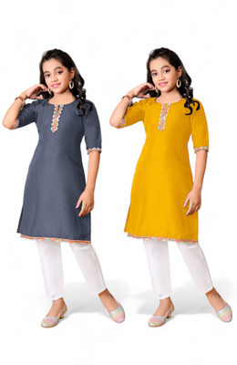 speckless Girls Self Design Straight Kurta(Multicolor)