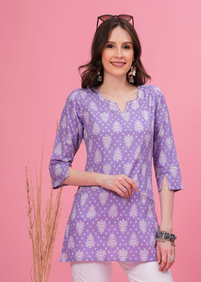 maapa Women Printed Straight Kurta(Purple)