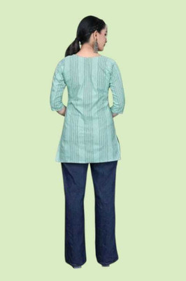 Rangrasiya Creation Women Striped A-line Kurta(Blue)