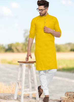 RASHMI Men Solid Straight Kurta(Yellow)