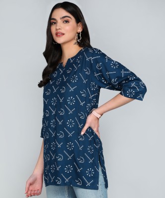 Tviksha Fashion Women Printed Straight Kurta(Dark Blue, White)