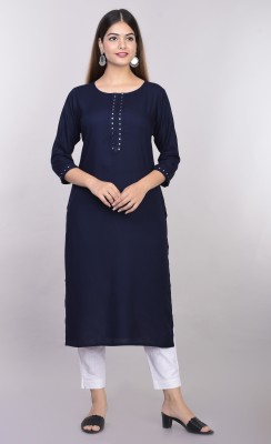 VEDANA Women Solid Straight Kurta(Dark Blue)