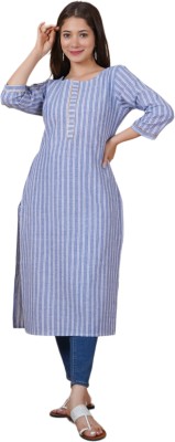 Rimeline Women Striped Straight Kurta(Blue)