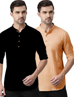 LENIA Men Solid A-line Kurta(Orange)