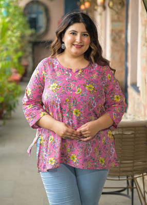 RopaDeModa Women Printed Straight Kurta(Pink)