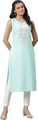 Jaipur Attire Women Embroidered Straight Kurta(Blue)