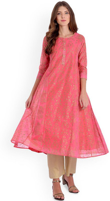 ANOUK Women Printed A-line Kurta(Pink)