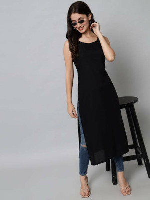 TAILORFAB Women Solid A-line Kurta(Black)