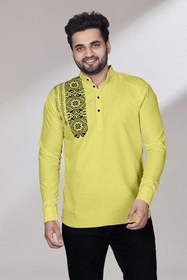 Kavyangle Creation Men Printed Straight Kurta(Yellow)