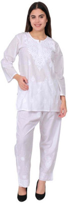 Noor Chikankari Women Chikan Embroidery Ethnic Dress Kurta(White)