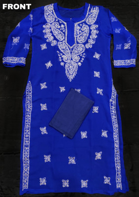 SMAfashion Women Chikan Embroidery Straight Kurta(Blue)