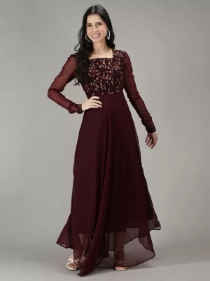 Imlie Women Embroidered Gown Kurta(Maroon)