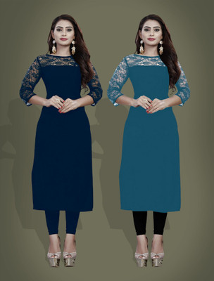 Maheshvi Women Self Design Straight Kurta(Blue)