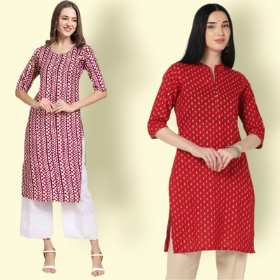 HouseOfCommon Women Printed Straight Kurta(Multicolor)
