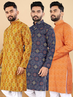 allan peter Men Printed Straight Kurta(Multicolor)