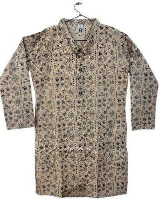SonamFancyHub Men Block Print Straight Kurta(Beige)