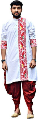 GOURI COLLECTIONS Men Embellished Ethnic Dress Kurta(White)