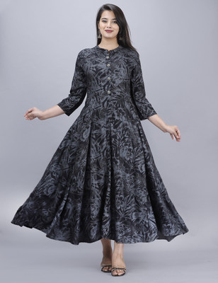 AnviTextile Women Printed Anarkali Kurta(Black)