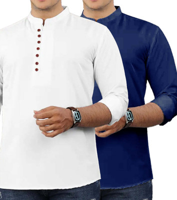 VIMASUTI Men Solid Straight Kurta(Blue)