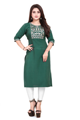 HARISH TEXTILE Women Embroidered A-line Kurta(Green)