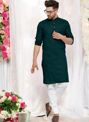 Krisha trend Men Solid Straight Kurta(Dark Green)
