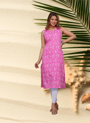 TQC Women Paisley Straight Kurta(Pink)