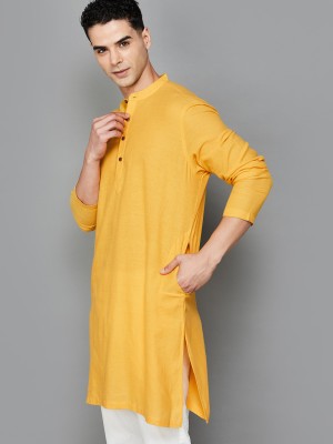 MELANGE Men Solid A-line Kurta(Yellow)