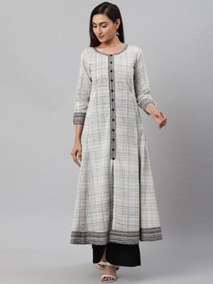 AKIKO Women Printed Anarkali Kurta(White)