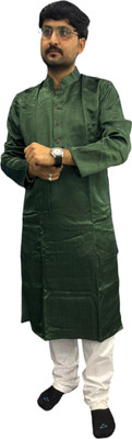 TAVAN Men Polka Print Straight Kurta(Green)