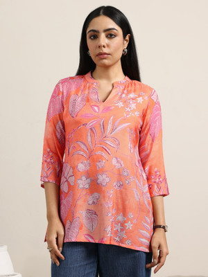 LIBAS Women Printed Straight Kurta(Orange)