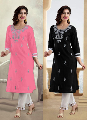 SISTO Women Chikan Embroidery A-line Kurta(Multicolor)