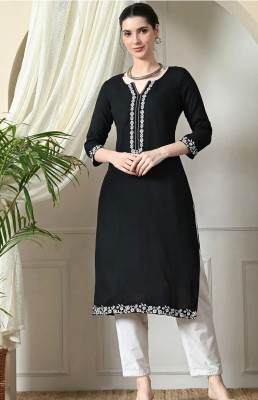 ASM TEXTILE Women Embroidered A-line Kurta(Black)